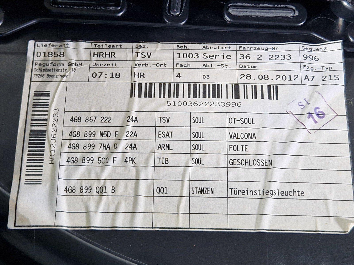 10-18 AUDI A7 4G S-LINE GENUINE REAR RIGHT DOOR CARD PANEL COVER 4G8867306