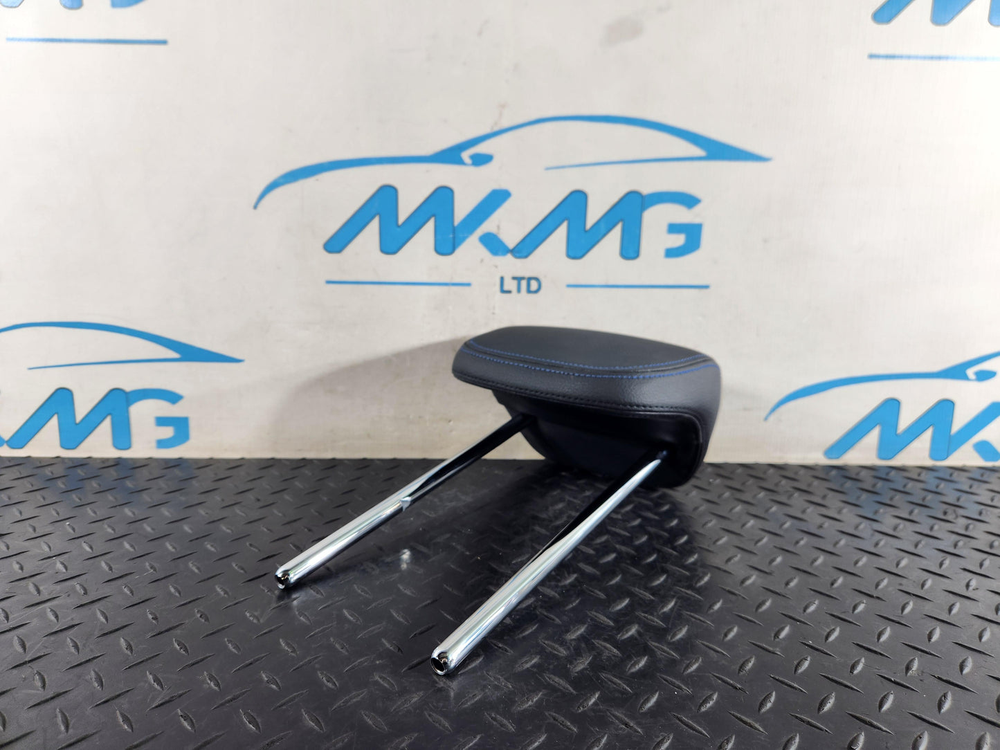 BMW 118i F40 Rear Seat Black Leather Headrest Blue Stiching
