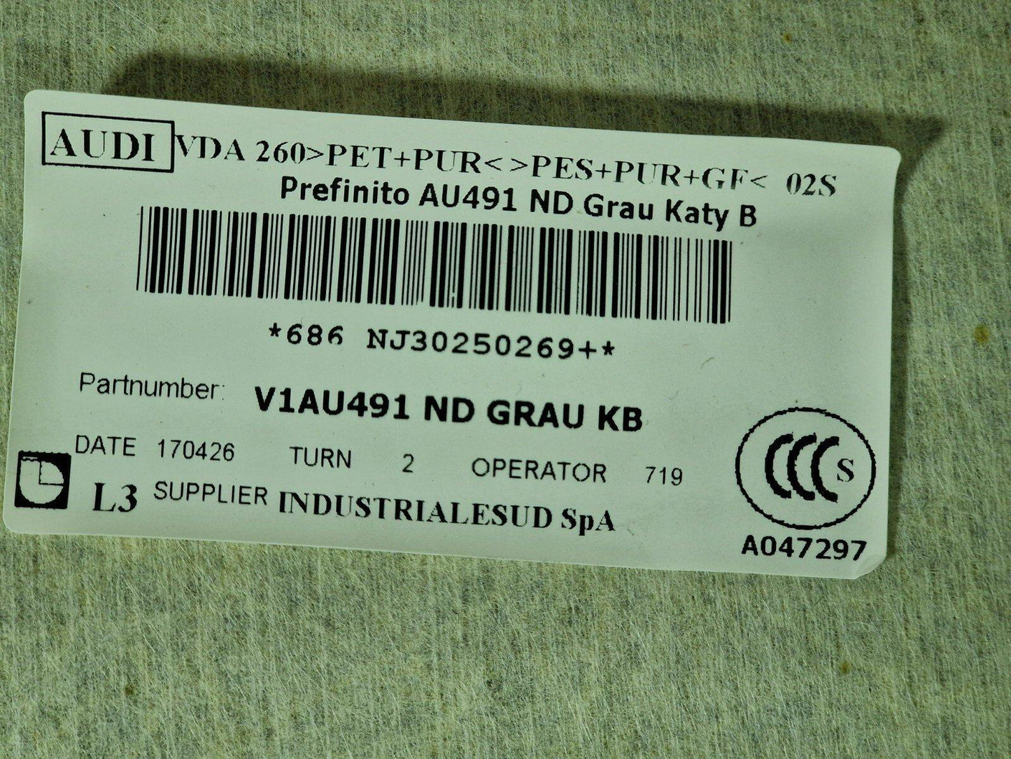 16-19 AUDI A4 B9 GENUINE OEM HEAD ROOF LINER IN GREY 8W5867506Q