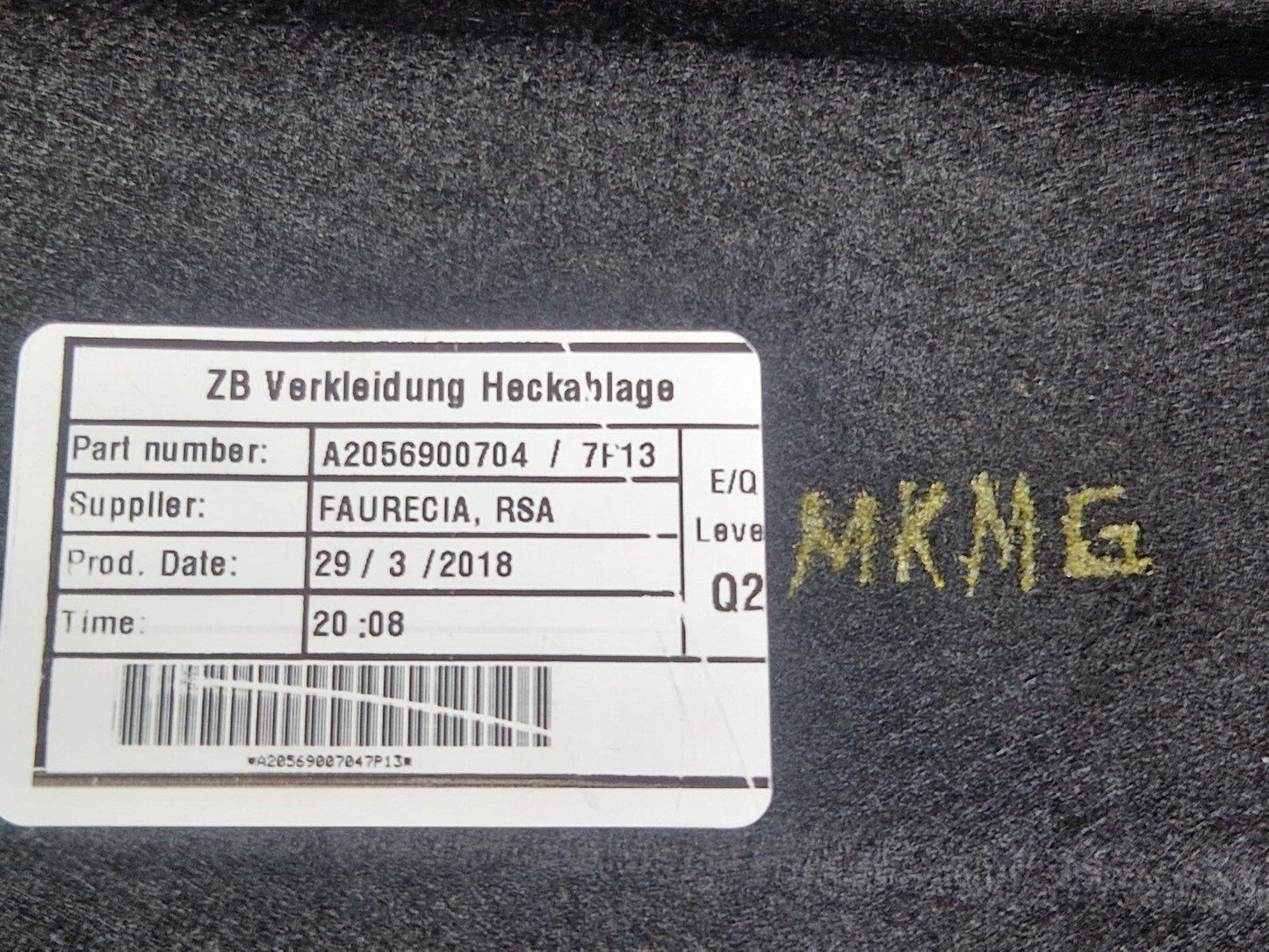 14-21 MERCEDES BENZ C200 W205 BOOT PARCEL SHELF LOAD COVER A2056900704