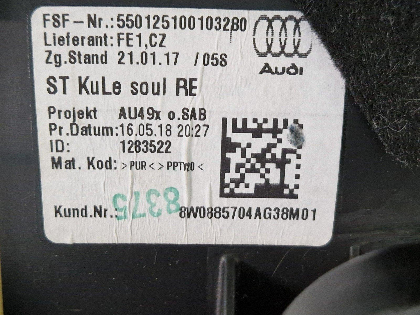 16-19 AUDI A4 B9 SPORT GENUINE OEM REAR RIGHT SEAT BOLSTER COVER TRIM 8W0885704A