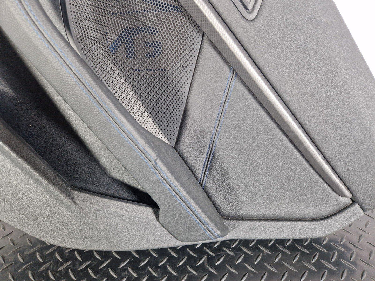 20-ON BMW 2 SERIES M-SPORT F44 REAR O/S LEATHER DOOR CARD PANEL BLUE STITCHING
