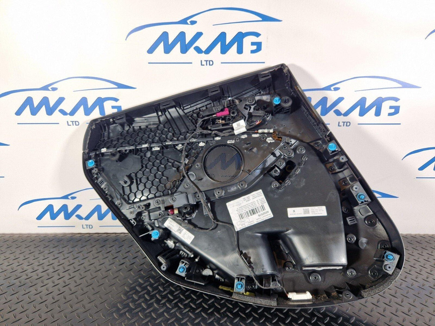 20-ON BMW 2 SERIES M-SPORT F44 REAR O/S LEATHER DOOR CARD PANEL BLUE STITCHING