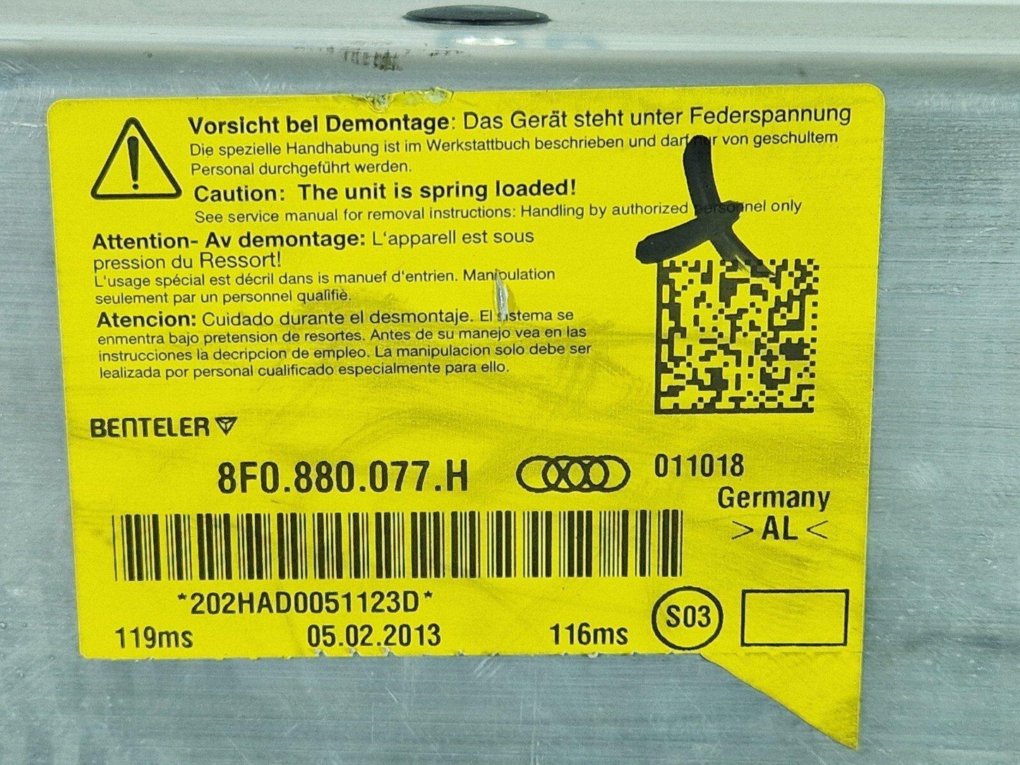 12-17 AUDI S5 CONVERTIBLE ROLL OVER PROTECTION BAR 8F0880077H 8F0880077E