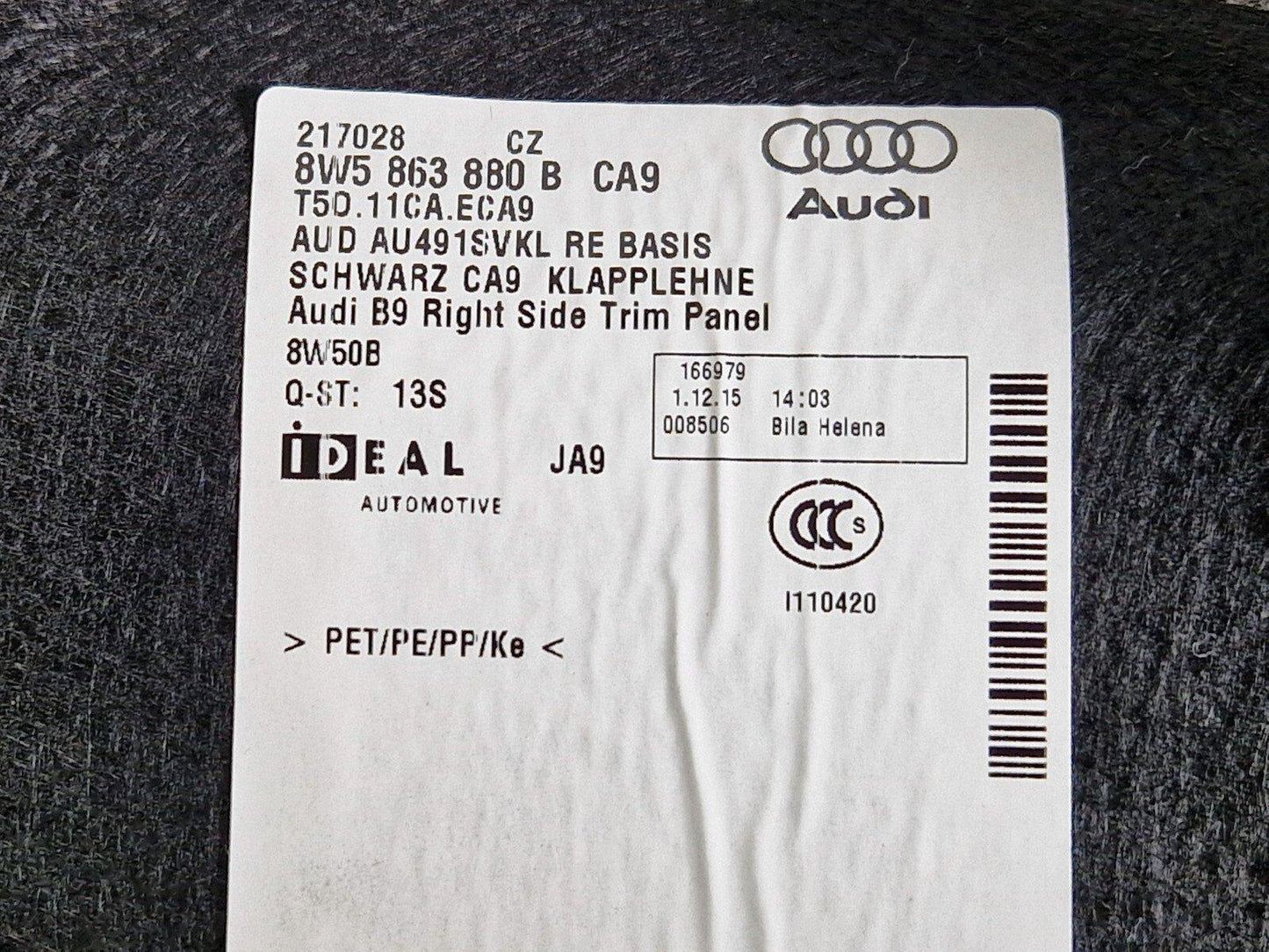 16-19 AUDI A4 B9 OEM REAR RIGHT DRIVER O/S BOOT PANEL TRIM 8W5863880