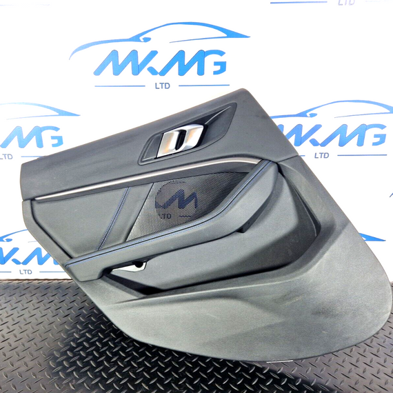 20-ON BMW 2 SERIES M-SPORT F44 REAR N/S LEATHER DOOR CARD PANEL BLUE STITCHING