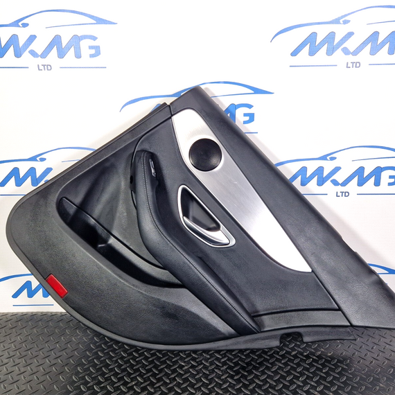 14-21 MERCEDES BENZ C200d W205 REAR DRIVER SIDE DOOR CARD BLACK LEATHER