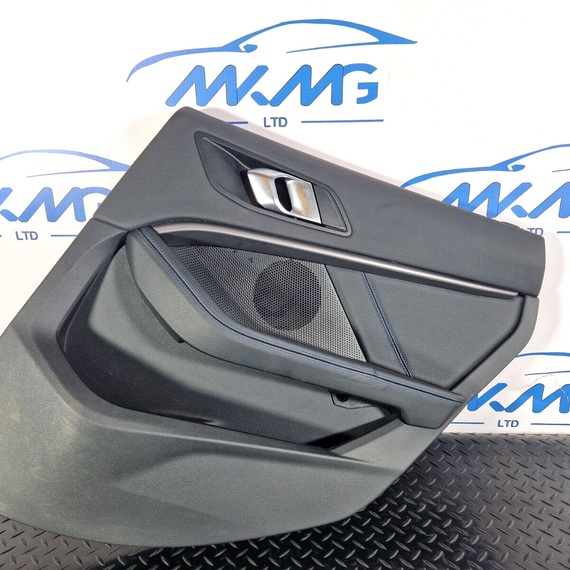 20-ON BMW 2 SERIES M-SPORT F44 REAR O/S LEATHER DOOR CARD PANEL BLUE STITCHING