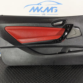 14-16 BMW 2 SERIES F22 FRONT LEFT N/S DOOR CARD PANEL CORAL RED LEATHER 7277432