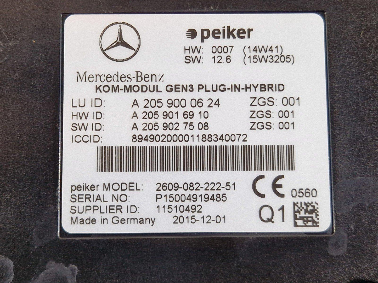 16-19 MERCEDES BENZ GLE W166 GEN3 PLUG-IN-HYBRID CONTROL MODULE ECU A2059000624