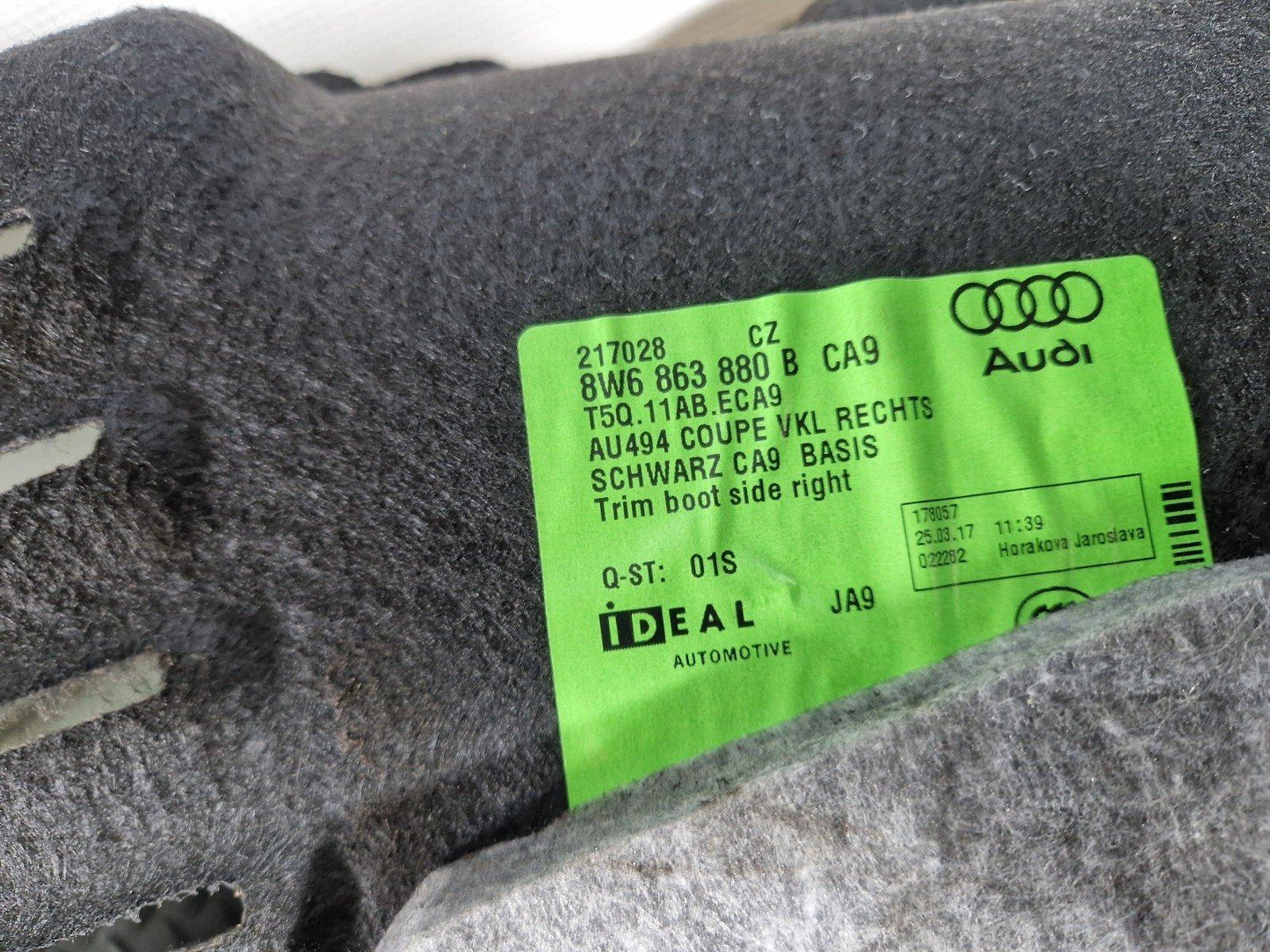 17-24 AUDI S5 F5 GENUINE REAR RIGHT BOOT SIDE COMPARTMENT PANEL TRIM 8W6863880B