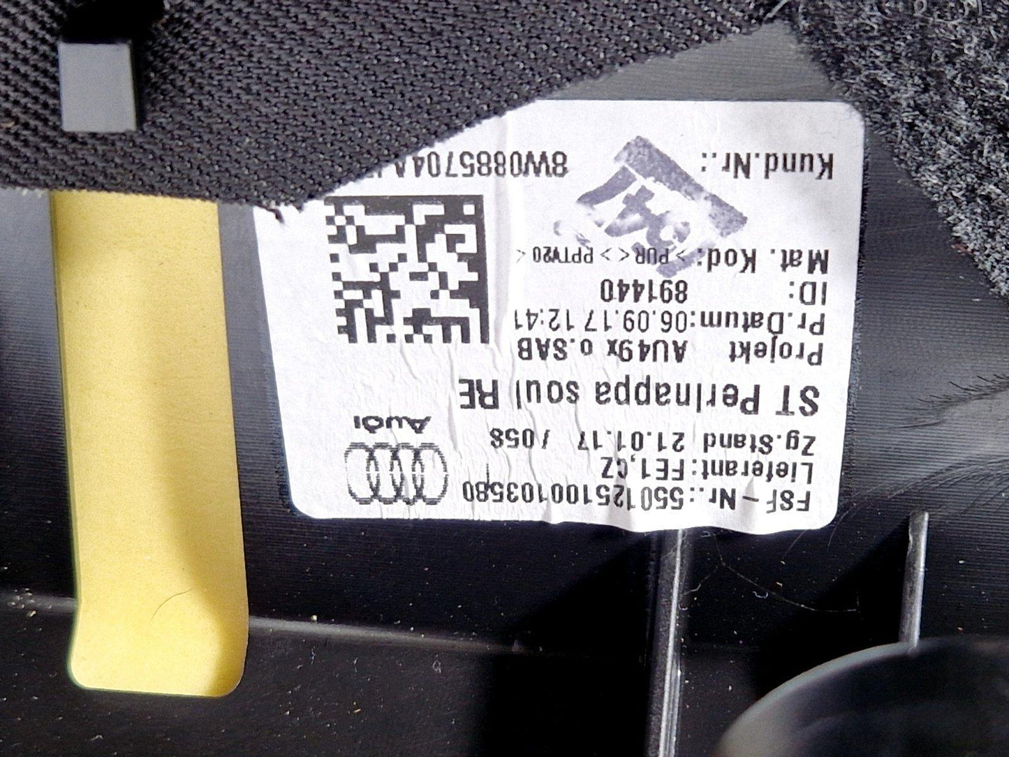 16-23 AUDI A5 F5 S-LINE REAR LEFT N/S/R SEAT BLACK LEATHER BOLSTER 8W0885703AJ