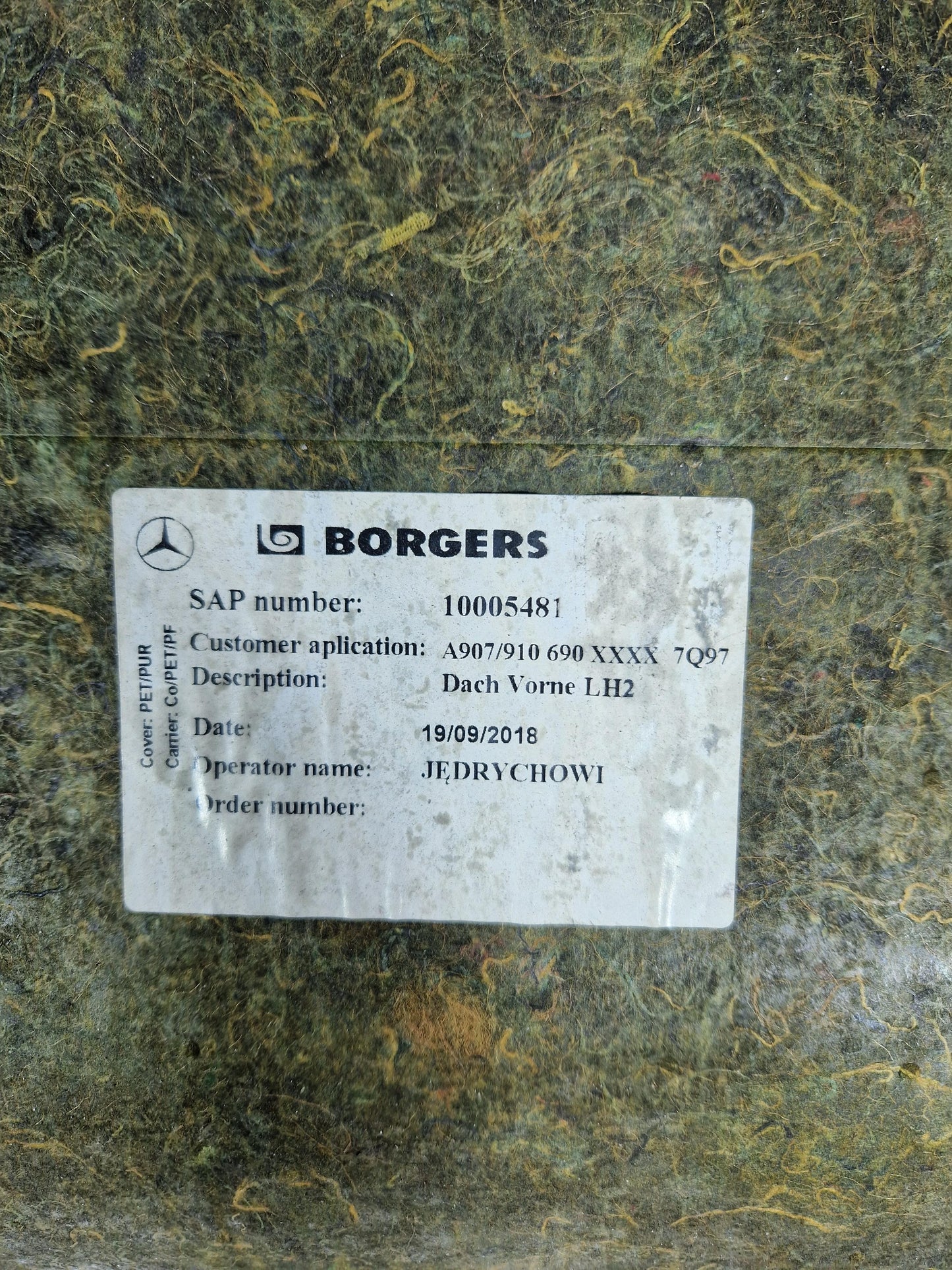 MERCEDES BENZ SPRINTER W907 HEAD ROOF LINER A9076900100