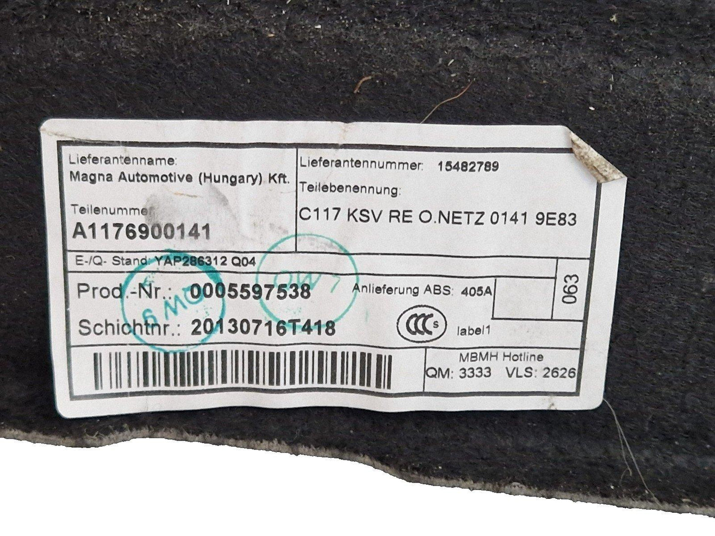 13-19 MERCEDES BENZ CLA C117 AMG GENUINE BOOT SIDE TRIM CARD RIGHT A1176900141
