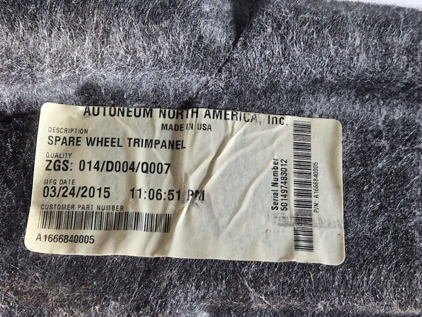 11-19 MERCEDES BENZ ML W166 REAR BOOT FLOOR LINER MAT CARPET A1666840005