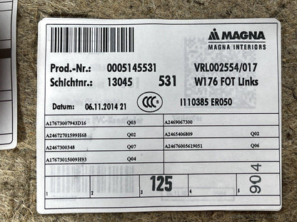 12-18 MERCEDES BENZ A CLASS W176 GENUINE DOOR CARD REAR PASSENGER LEFT SIDE