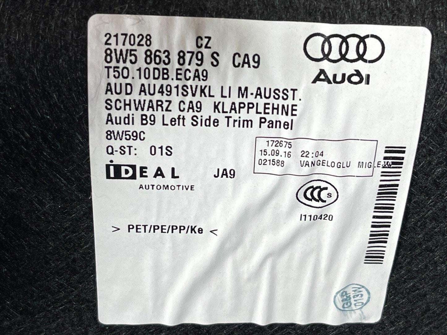 16-19 AUDI A4 B9 GENUINE REAR LEFT PASSENGER SIDE TRUNK COVER PANEL 8W5863879 S