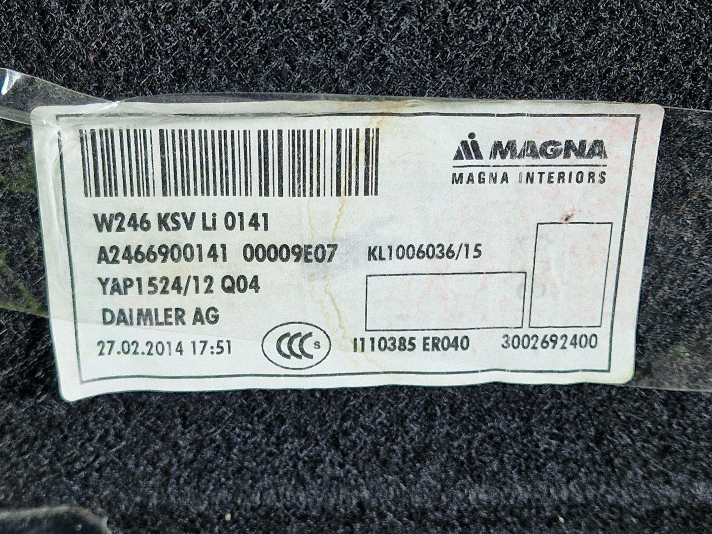 12-18 MERCEDES BENZ B-CLASS W246 OEM PASSENGER SIDE REAR BOOT PANEL A2466900141