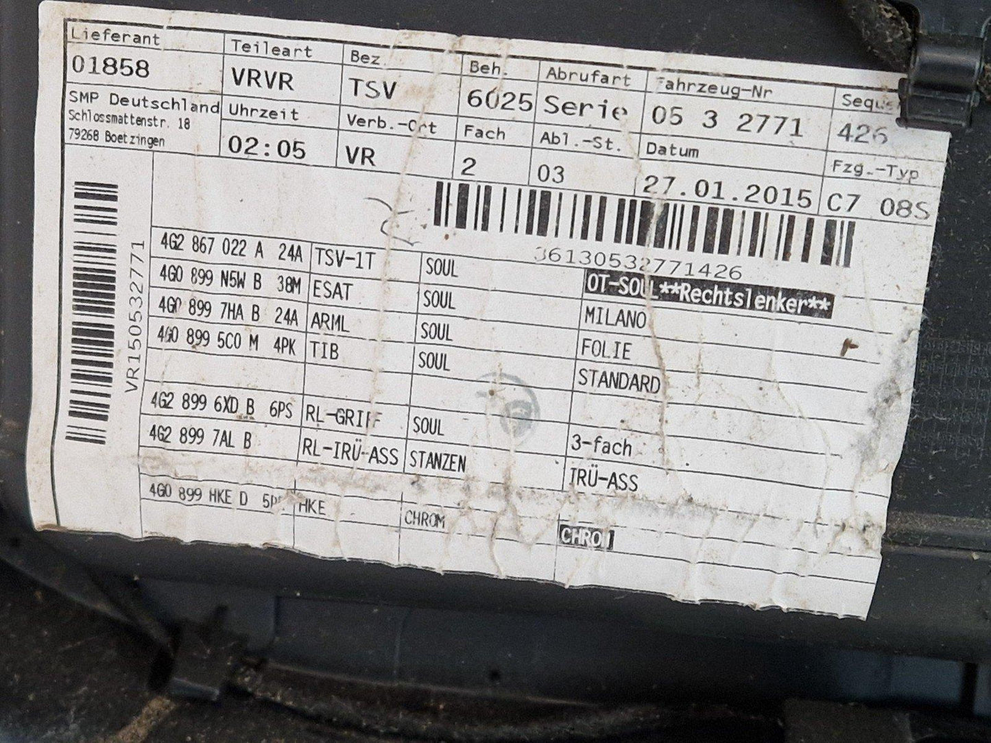 12-18 AUDI A6 C7 2.0 DIESEL GENUINE ESTATE FRONT RIGHT SIDE DOOR CARD 4G1867106