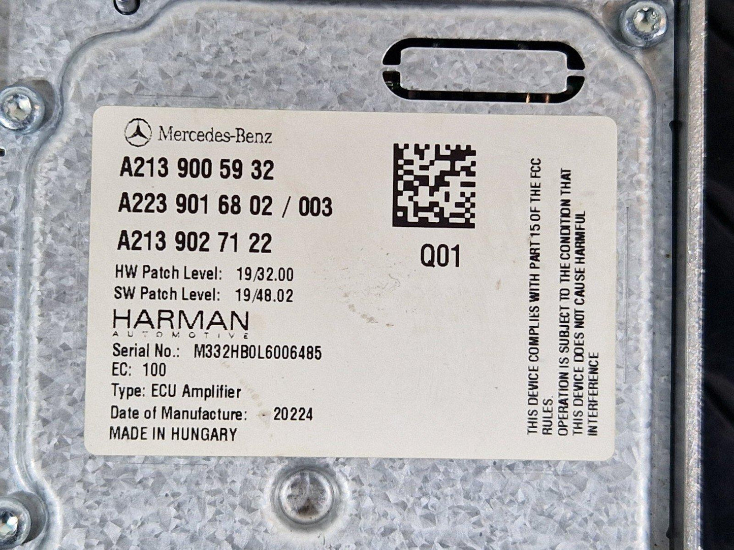 19-ON MERCEDES BENZ CLA C118 HARMAN SOUND AMPLIFIER OEM A2139005932