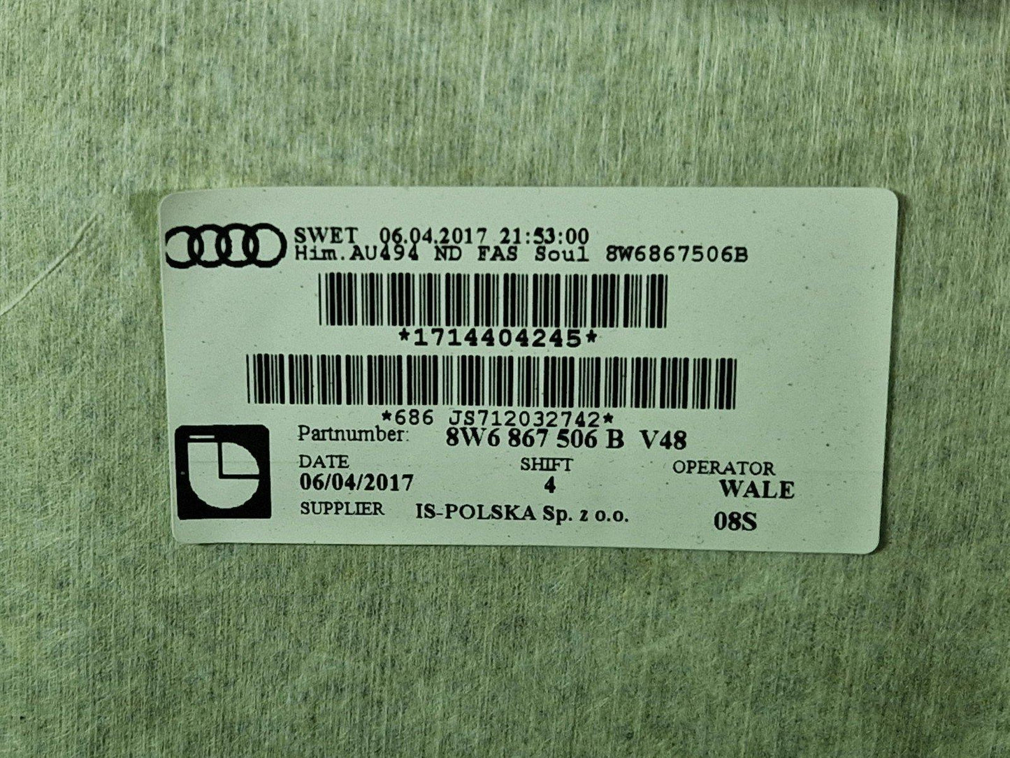 17-24 AUDI S5 F5 GENUINE OEM ORIGINAL BLACK HEADLINER ROOF LINING 8W6867506B