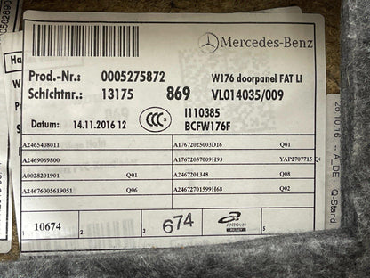 12-18 MERCEDES BENZ W176 COMPLETE DOOR CARD FRONT LEFT SIDE A17672057009H93