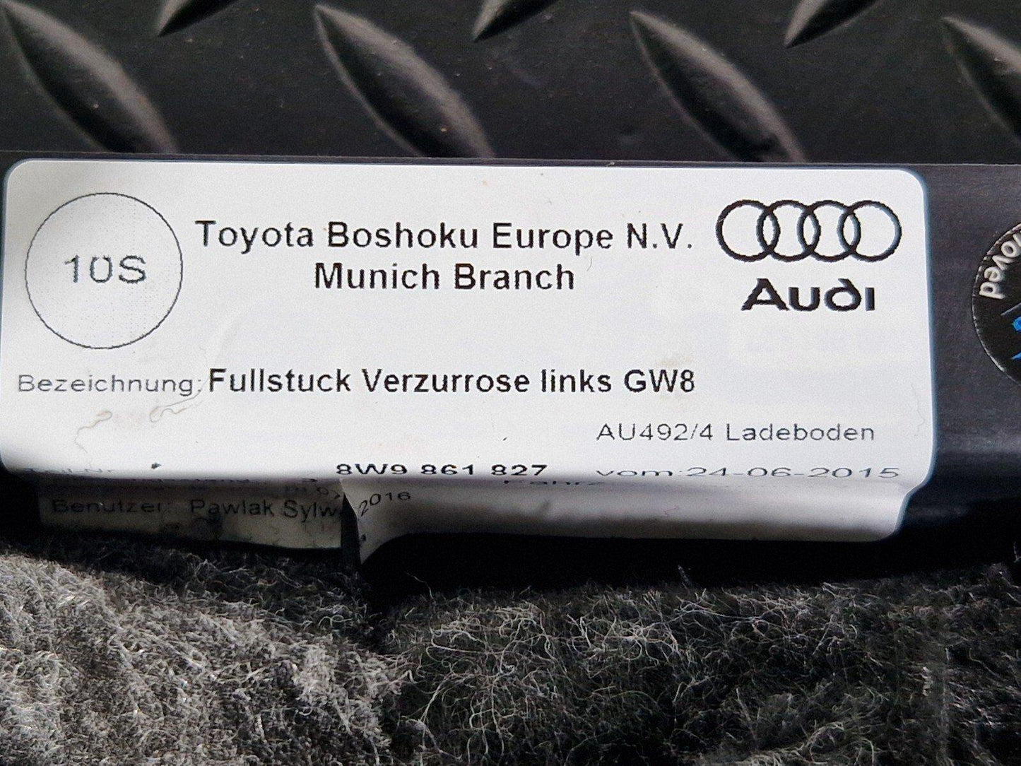 16-19 AUDI A4 AVANT B9 S-LINE REAR LEFT BOOT INTERIOR FLOOR TRIM PANEL 8W9861827