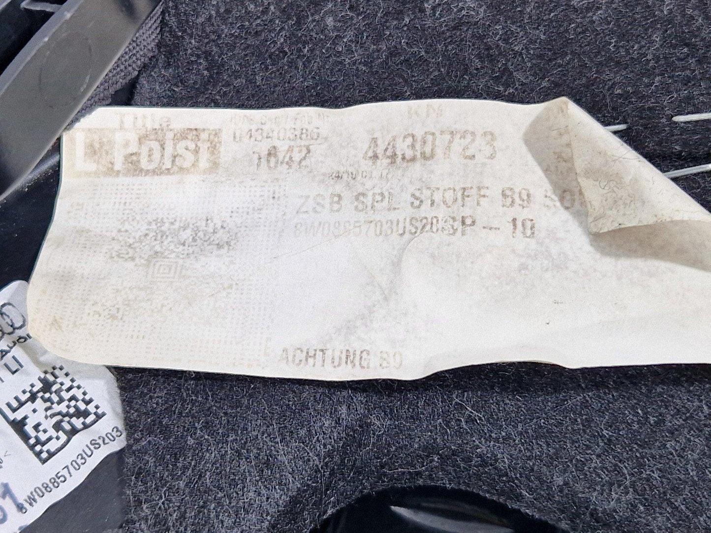 16-19 AUDI A4 B9 SALOON GENUINE REAR LEFT PASSENGER SIDE CLOTH BOLSTER 8W0885703