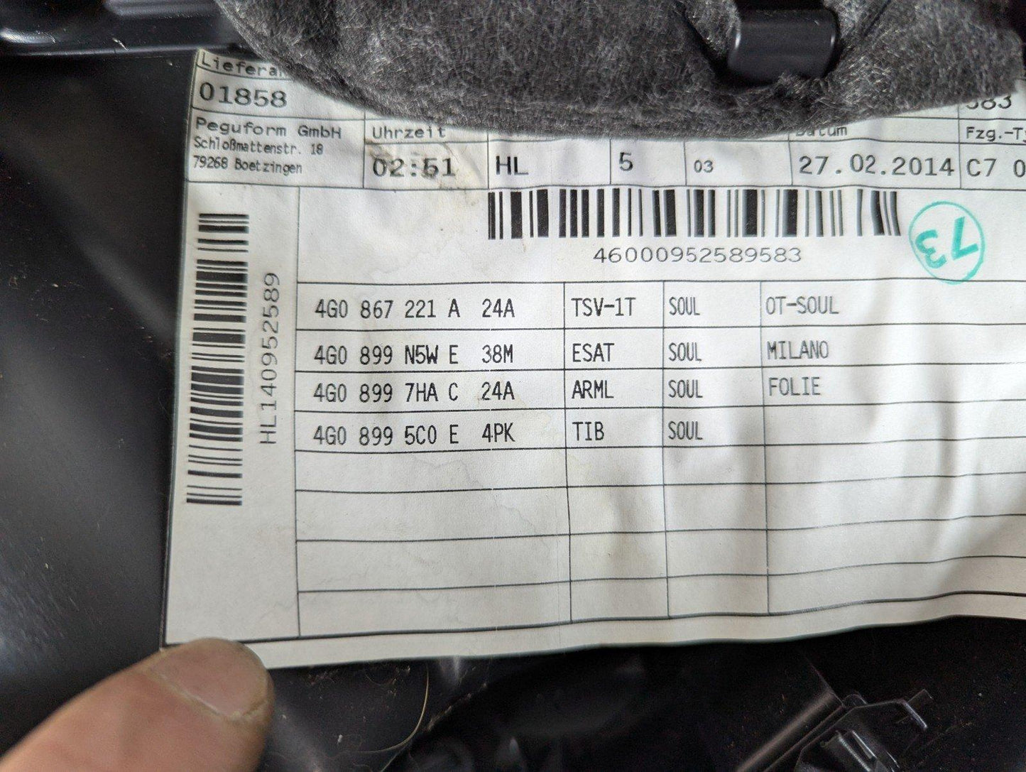 12-18 AUDI A6 C7 OEM FRONT LEFT PASSENGER SIDE N/S/F DOOR CARD PANEL 4G2867021A
