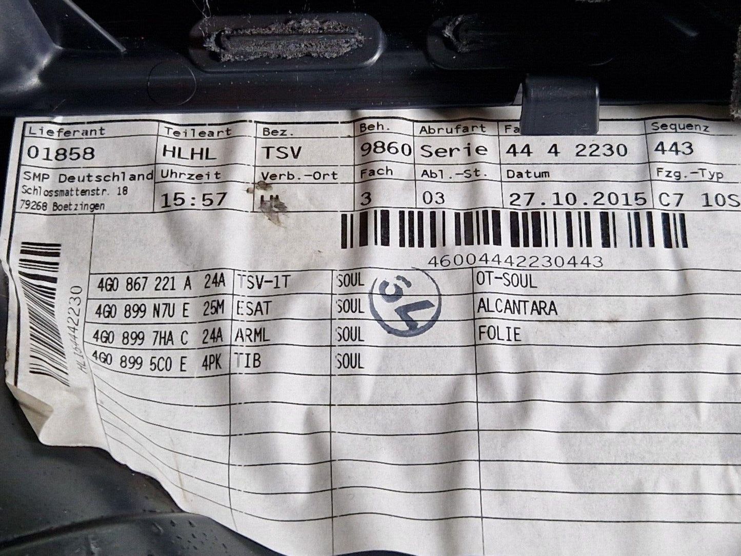12-18 AUDI A6 C7 GENUINE PASSENGER REAR LEFT DOOR CARD 4G0867221 4G0867305