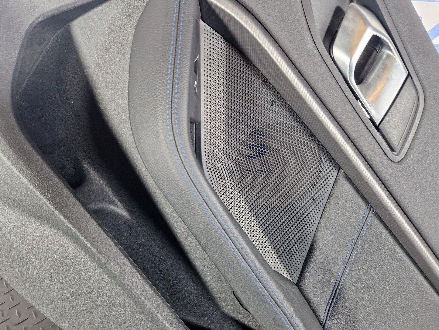 20-ON BMW 2 SERIES M-SPORT F44 REAR O/S LEATHER DOOR CARD PANEL BLUE STITCHING
