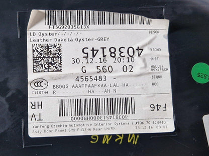 14-21 BMW 2 SERIES GRAN TOURER F46 GENUINE REAR RIGHT O/S DOOR CARD 7426538