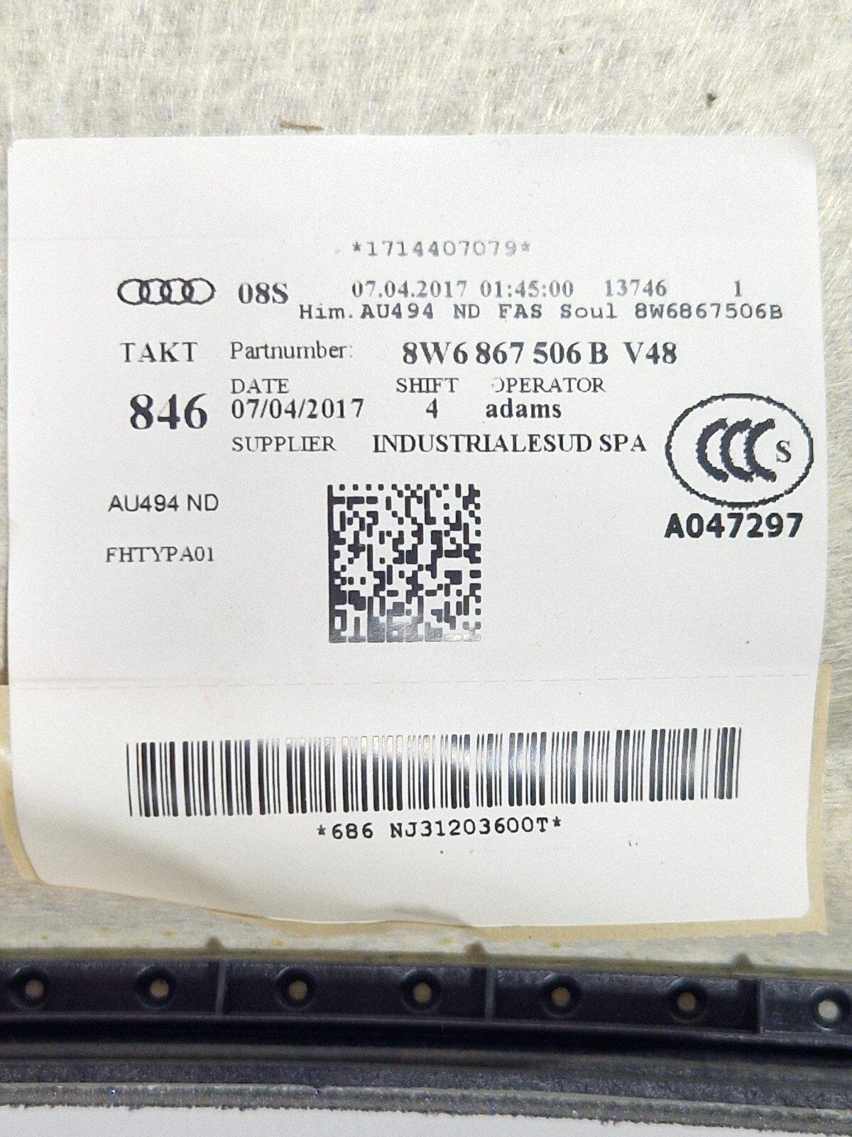 16-23 AUDI S5 COUPE GENUINE BLACK HEAD LINER 8W6867506B