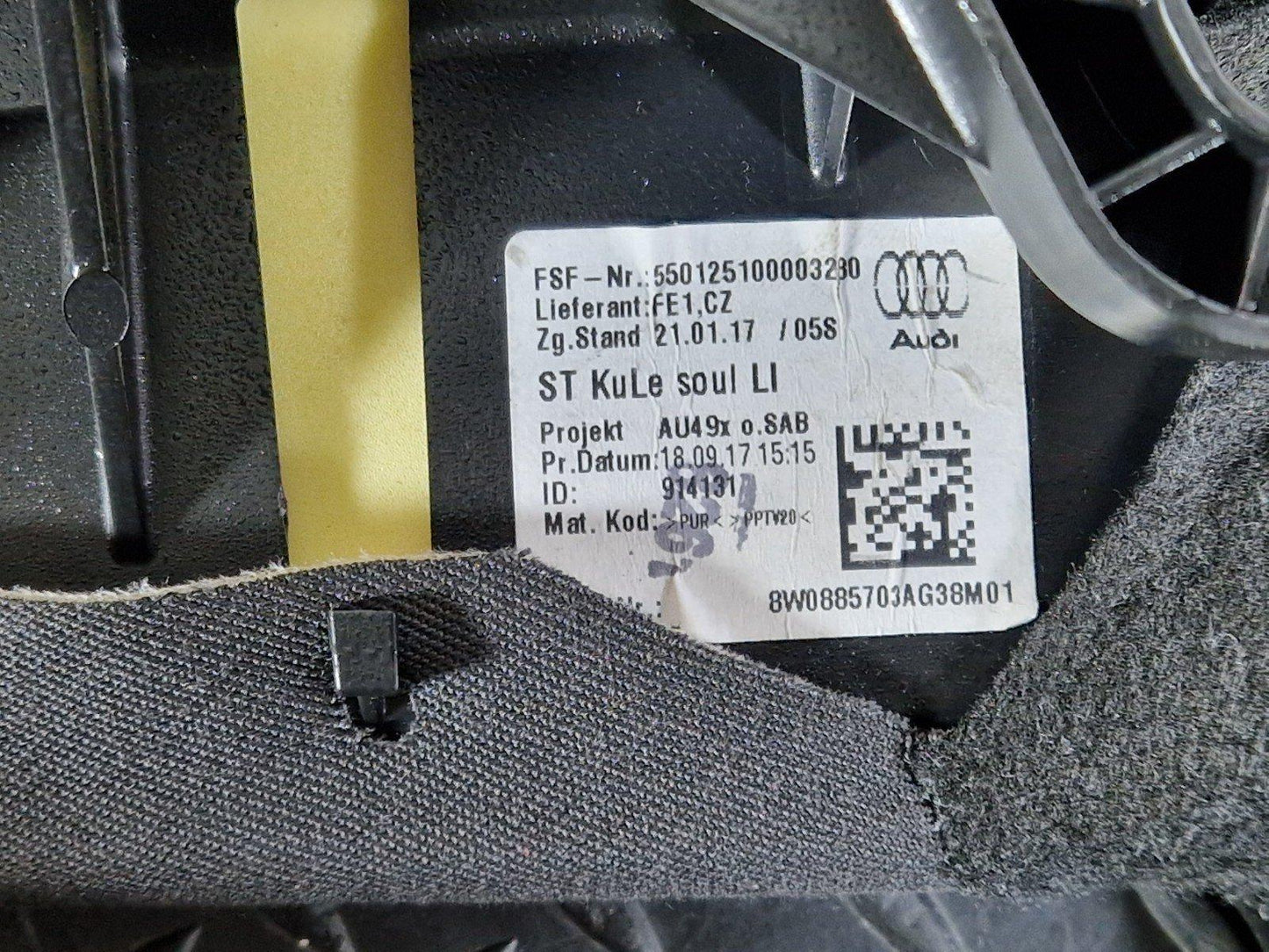 16-19 AUDI A4 B9 GENUINE OEM REAR LEFT SEAT COVER 8W0885703A
