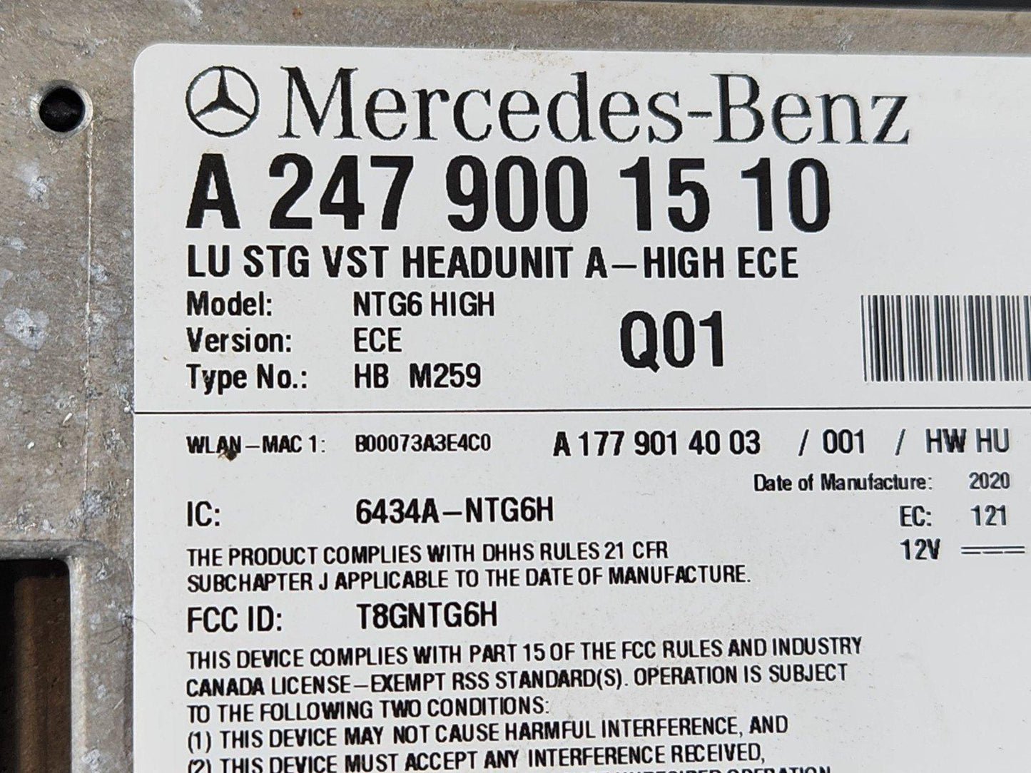 19-ON MERCEDES BENZ B CLASS W247 OEM RADIO SAT NAV HEAD UNIT A2479001510