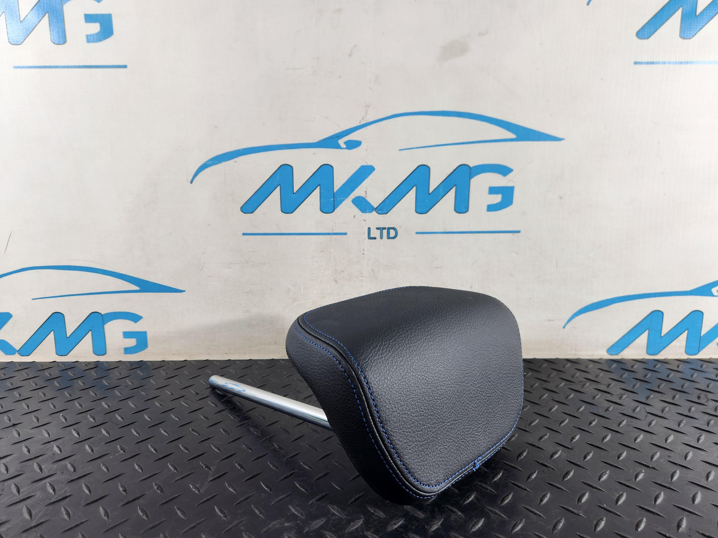 BMW 118i F40 Rear Seat Black Leather Headrest Blue Stiching