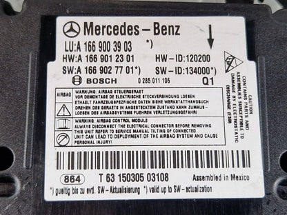 11-19 MERCEDES BENZ ML W166 SAFETY A BAG SRS CONTROL MODULE ECU A1669003903