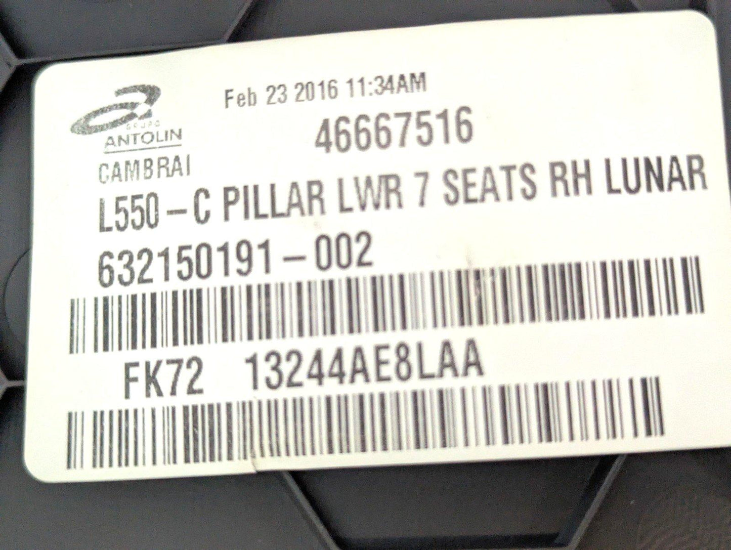 14-19 LAND ROVER L550 DISCOVERY SPORT RH SIDE RIGHT C PILLAR PANEL FK7213244AE