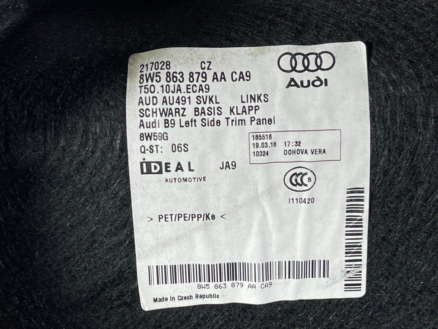 16-19 AUDI A4 B9 SALOON GENUINE REAR PASSENGER SIDE BOOT TRIM PANEL 8W5863879