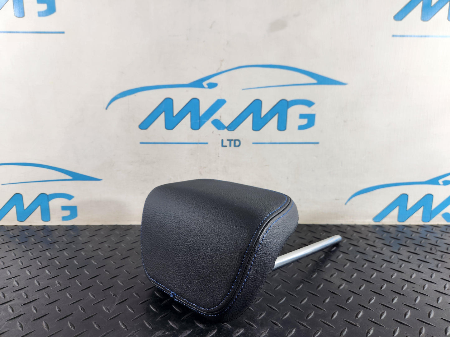 BMW 118i F40 Rear Seat Black Leather Headrest Blue Stiching