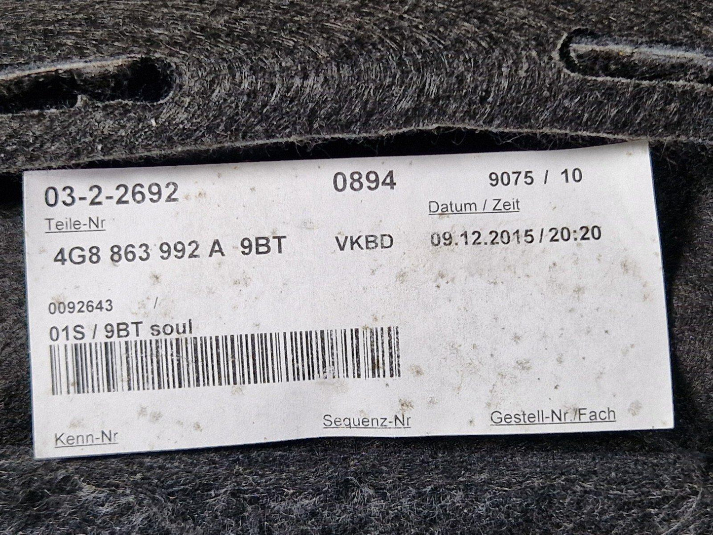 15-18 AUDI A7 4G OEM REAR RIGHT TAILGATE BOOT TRIM PANEL 4G8863888