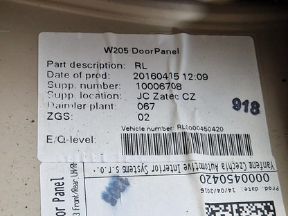 14-21 MERCEDES BENZ W205 GENUINE REAR LEFT PASSENGER DOOR TRIM A2057300170