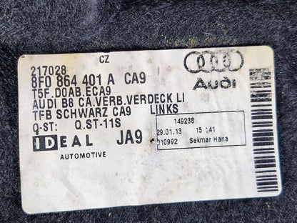 12-17 AUDI S5 CONVERTIBLE LEFT HOOD STORAGE COMPARTMENT CARPET TRIM 8F0864401A
