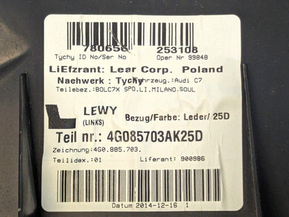 12-18 AUDI A6 C7 OEM REAR SEAT BOLSTER SIDE LEFT PASSENGER 4G085703