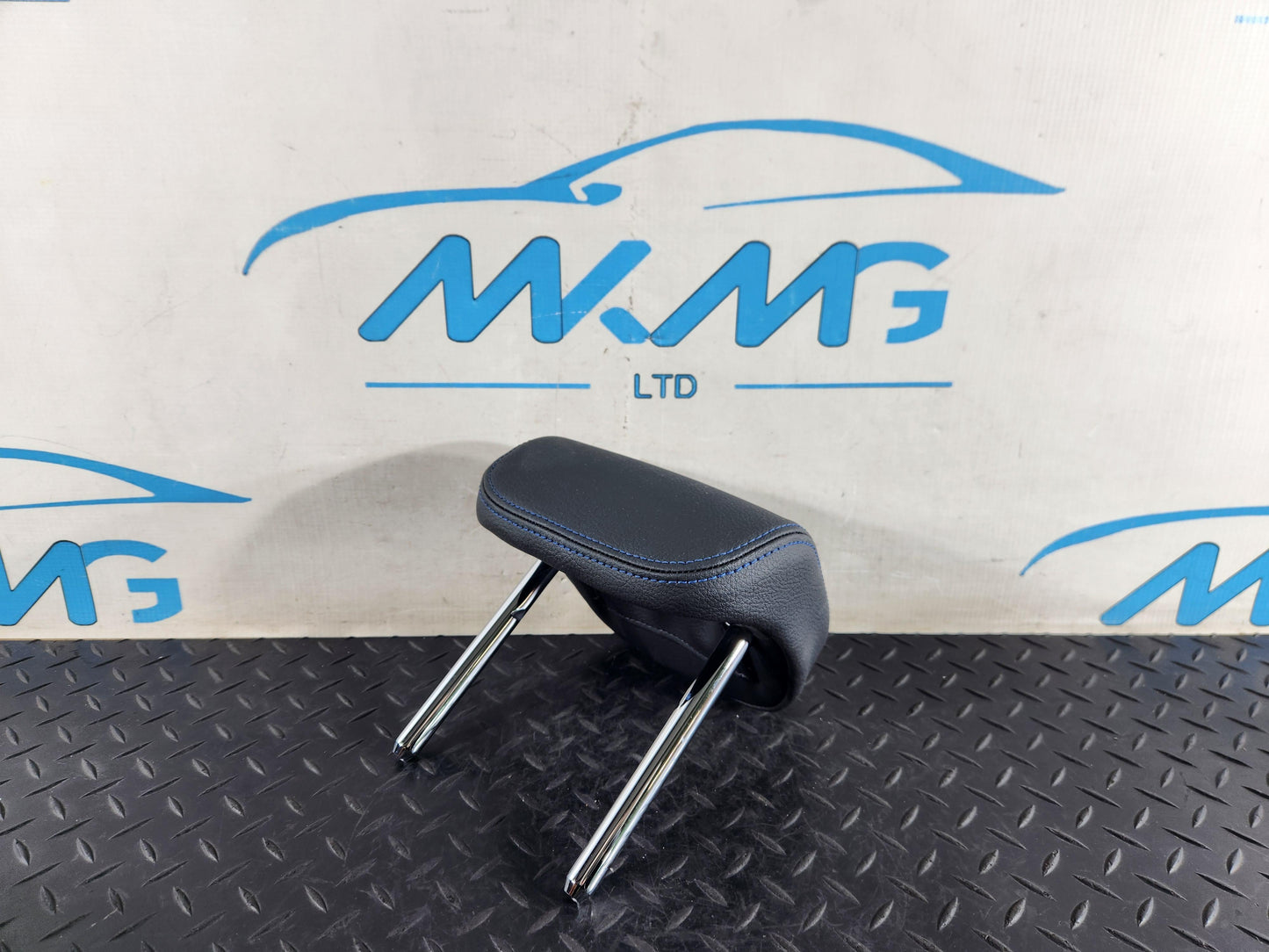 BMW 118i F40 Rear Seat Black Leather Headrest Blue Stiching