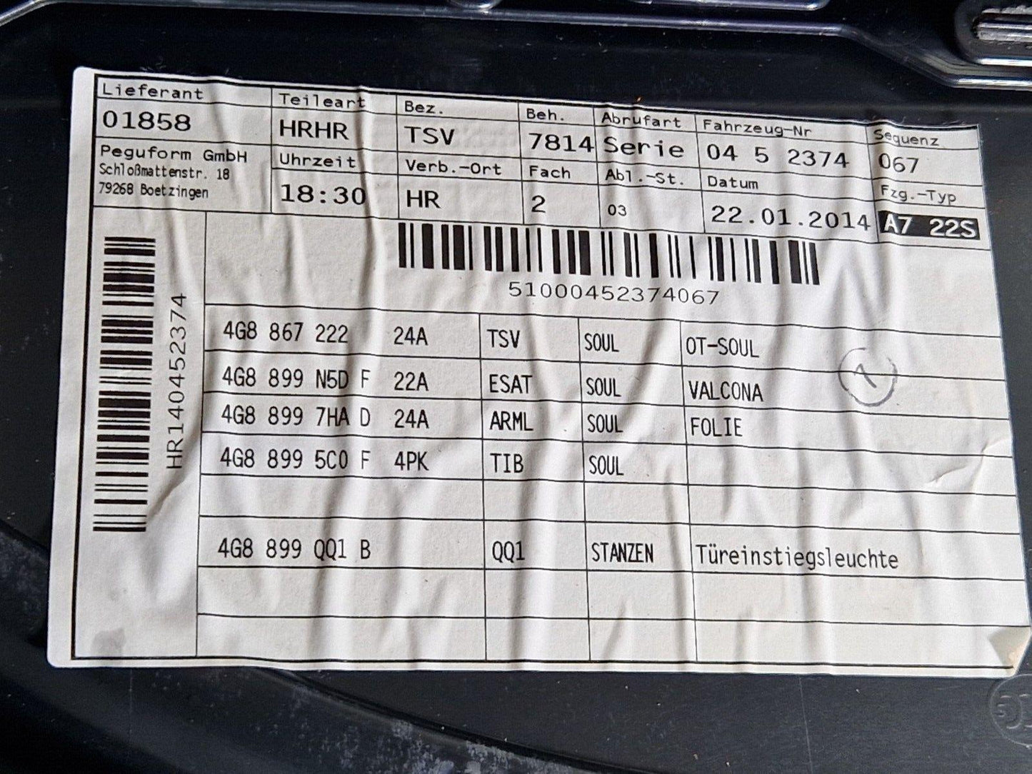 10-18 AUDI A7 4G S-LINE GENUINE REAR RIGHT DOOR CARD PANEL COVER 4G8867306