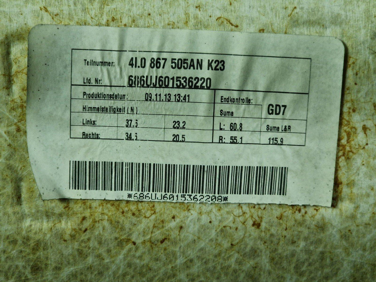 10-15 AUDI Q7 4L S-LINE GENUINE BLACK ROOF HEADLINER 4L0867505AN