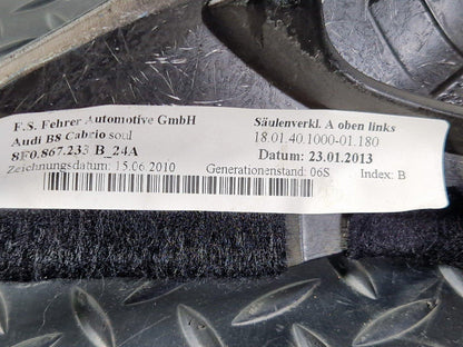 12-17 AUDI S5 CONVERTIBLE PASSENGERS LEFT SIDE A PILLAR TRIM BLACK 8F0867233B