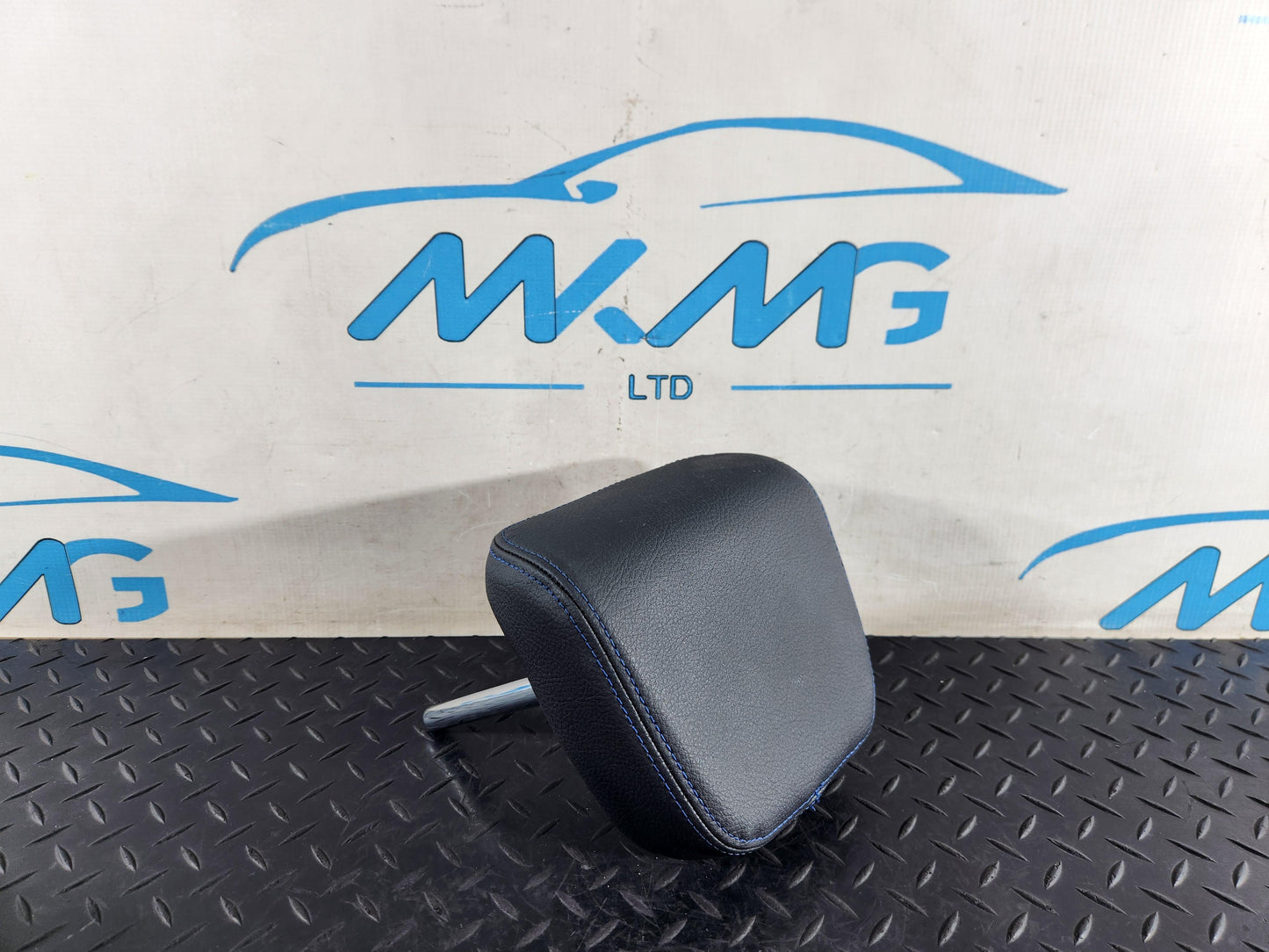 BMW 118i F40 Rear Seat Black Leather Headrest Blue Stiching