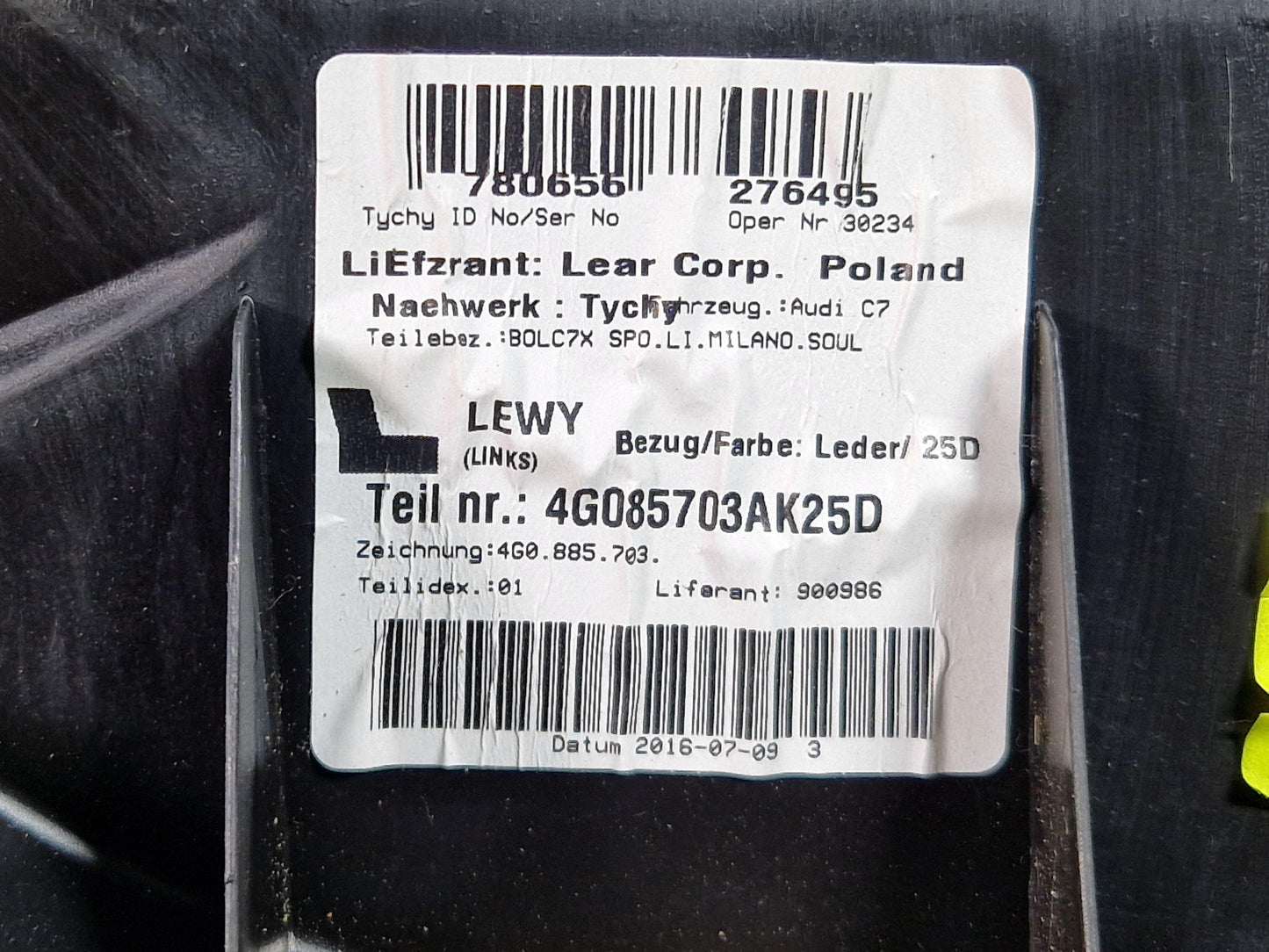 Audi A6 Allroad C7 Genuine Rear Seat Bolster Side Left Passenger 4G085703A